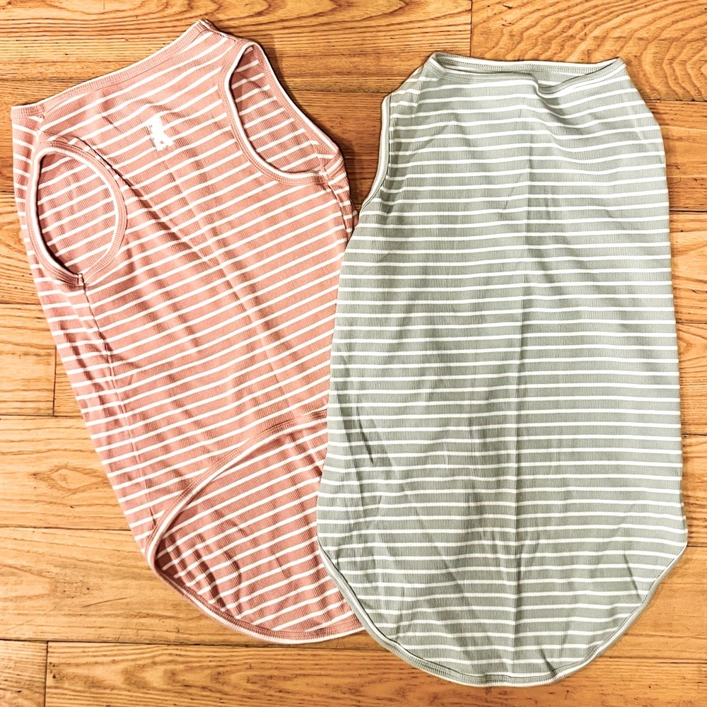 Striped Dog Tank Tops - Pink and Green